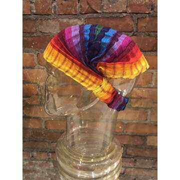 Extra Large 'Snug Fit' Headband Hair Scarf No Slip Cotton & Elastic Band Broad Rainbow Stripes