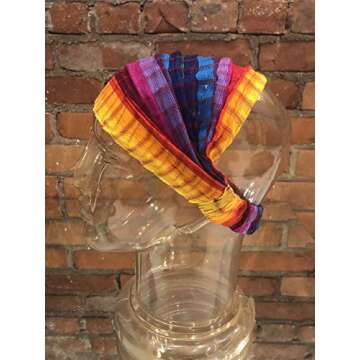 Extra Large 'Snug Fit' Headband Hair Scarf No Slip Cotton & Elastic Band Broad Rainbow Stripes