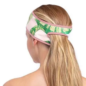 Kitsch Spa Microfiber Headband for Women - Multifunctional Skincare & Hair Band for Face Washing, Makeup Application (Palm Leaves)