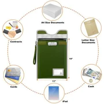 BALAPERI Document Safe Bag with Lock (5200℉), 15”x 11”Travel Document Holder, Fireproof Zipper Pouch for A4/A5/Legal/Letter Size Document, Tablet, Valuables, Money and Passport(Olive Drab)