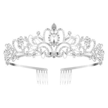 Silver Crystal Crowns Tiara for Women, Girls Elegant Princess Rhinestone Crown with Combs, Bridal We...