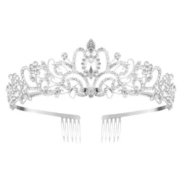 Silver Crystal Crowns Tiara for Women, Girls Elegant Princess Rhinestone Crown with Combs, Bridal We...