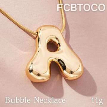 FCBTOCO Gold Necklace for Women，Bubble Letter Necklace Gold, Gold Balloon Initial Letter Necklace,18K Gold Plated Dainty Personalized Puffy Name Necklaces（gold A）