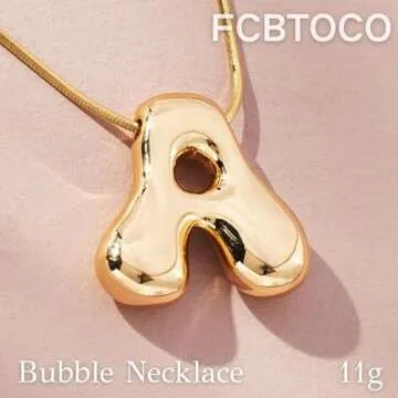 FCBTOCO Gold Necklace for Women，Bubble Letter Necklace Gold, Gold Balloon Initial Letter Necklace,18K Gold Plated Dainty Personalized Puffy Name Necklaces（gold A）