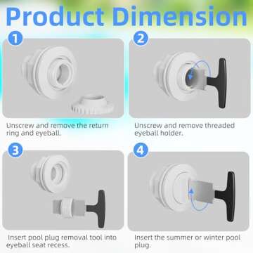Egepon Pool Plug Removal Tool, Metal Eyeball Seat Removal Tool with Handle Grip for Inground Pool, Pool Return Jet Fitting Removal Tool for Change Out Pool Plumbing System