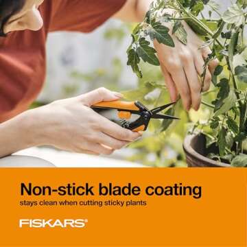 Fiskars Micro-Tip Rose Pruning Shears, 6" Garden Shears Non-Stick Coated Stainless Steel Blade, Gardening Scissors with SoftGrip Handle