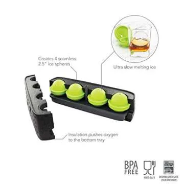 Tovolo Seamless Sphere Ice System, Compact, 2.5 Inch Crystal Clear Spheres - Set of 4 Molds,Black