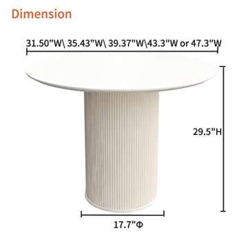 MIXL - HPL Fireproofing Board Round Dining Table, Simplicity White Dining Room Furniture, Nordic Creative Round Kitchen Table with Solid Wood Base(39.37" W)