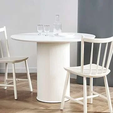 MIXL - HPL Fireproofing Board Round Dining Table, Simplicity White Dining Room Furniture, Nordic Creative Round Kitchen Table with Solid Wood Base(39.37" W)