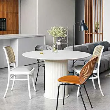 MIXL - HPL Fireproofing Board Round Dining Table, Simplicity White Dining Room Furniture, Nordic Creative Round Kitchen Table with Solid Wood Base(39.37" W)