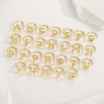 Bubble Initial Ring For Women ，Dainty Balloon Letter Rings 14k Gold Plated Open Adjustable Unique Gift Jewelry (Gold letter S)