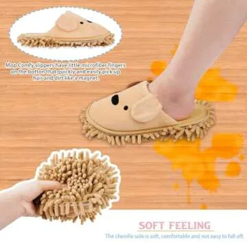Frjjthchy Cartoon Dog Mop Slippers Microfiber Clean Dusting Slippers Detachable Mopping Shoes for Office Home Room (Khaki)