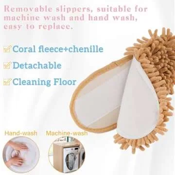 Frjjthchy Cartoon Dog Mop Slippers Microfiber Clean Dusting Slippers Detachable Mopping Shoes for Office Home Room (Khaki)