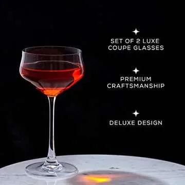 JoyJolt Crystal Cocktail Glasses - Coupe Glasses Made in Europe, 9.2oz Martini Glasses, Set of 2 Martini Glass for Cocktails, Summer Drinks, Champagne - coupe cocktail glass set