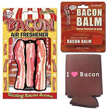 Bacon Addicts Triple Sampler Gift Pack - Fun Gift Set with Lip Balm, Air Freshener & Cooler