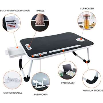 Portable Laptop Desk with USB & Cup Holder for All Ages