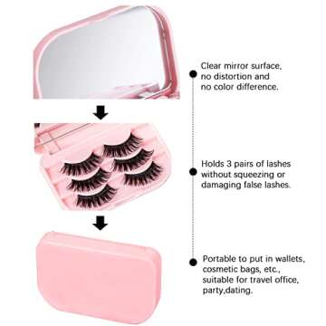 BUCICE Eyelash Case with Mirror - 3 Layer False Lash Case Empty Eyelash Storage Case Portable Folding Makeup Mirror for Women Gift, Pink
