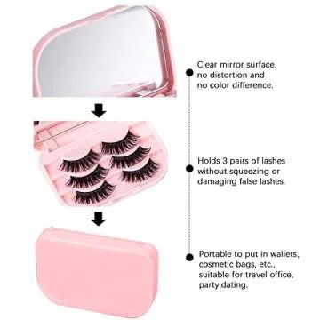 BUCICE Eyelash Case with Mirror - 3 Layer False Lash Case Empty Eyelash Storage Case Portable Folding Makeup Mirror for Women Gift, Pink