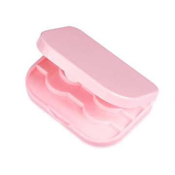 BUCICE Eyelash Case with Mirror - 3 Layer False Lash Case Empty Eyelash Storage Case Portable Folding Makeup Mirror for Women Gift, Pink