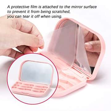 BUCICE Eyelash Case with Mirror - 3 Layer False Lash Case Empty Eyelash Storage Case Portable Folding Makeup Mirror for Women Gift, Pink