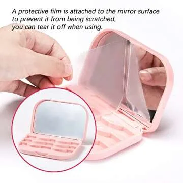 BUCICE Eyelash Case with Mirror - 3 Layer False Lash Case Empty Eyelash Storage Case Portable Folding Makeup Mirror for Women Gift, Pink