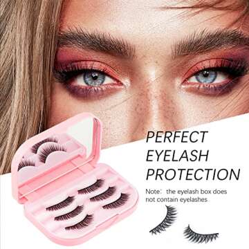 BUCICE Eyelash Case with Mirror - 3 Layer False Lash Case Empty Eyelash Storage Case Portable Folding Makeup Mirror for Women Gift, Pink