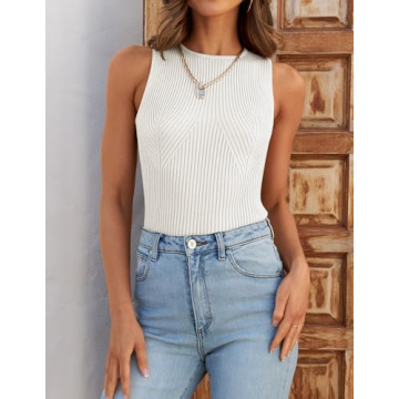 ZESICA Women's Stylish Ribbed Tank Top for Summer