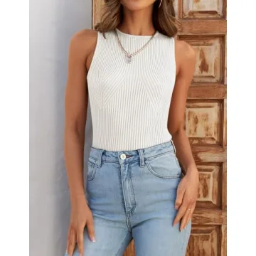 ZESICA Women's Stylish Ribbed Tank Top for Summer