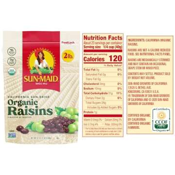 Sun-Maid Organic California Sun-Dried Raisins - 32 oz Resealable Bag - Organic Dried Fruit Snack for Lunches, Snacks, and Natural Sweeteners