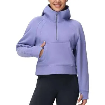 Stylish Women's Fleece Half Zip Hoodie with Thumb Holes