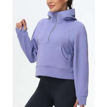 Stylish Women's Fleece Half Zip Hoodie with Thumb Holes