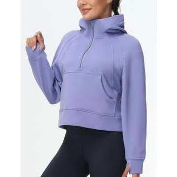 Stylish Women's Fleece Half Zip Hoodie with Thumb Holes