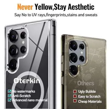 Oterkin Magnetic for Samsung Galaxy S25 Ultra Case Clear [Compatible with MagSafe][Anti-Yellowing][Built-in 4 Airbags][Military Grade Protection][Shockproof Slim] S25 Ultra Phone Case (Clear)