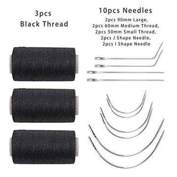 Ryalan Weaving Needle Combo Deal: 3 Thread & 10 Needles for Wig Making and Hair Extensions