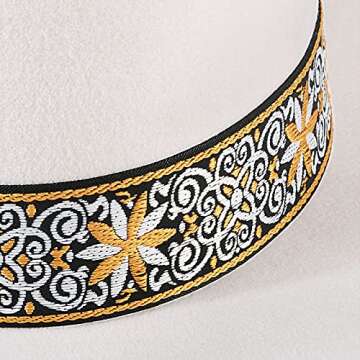 FEMSÉE Pork Pie Hats - Firm Wool Felt Hat for Women Fedora Embroidery Pattern Ribbon Wide Brim Hats Embroidery Ribbon_White