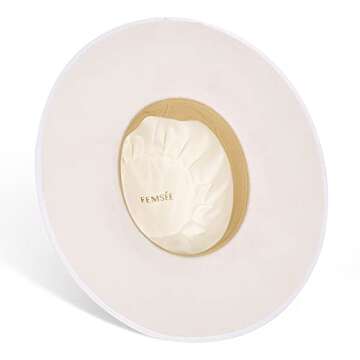 FEMSÉE Pork Pie Hats - Firm Wool Felt Hat for Women Fedora Embroidery Pattern Ribbon Wide Brim Hats Embroidery Ribbon_White