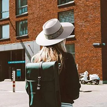 FEMSÉE Pork Pie Hats - Firm Wool Felt Hat for Women Fedora Embroidery Pattern Ribbon Wide Brim Hats Embroidery Ribbon_White