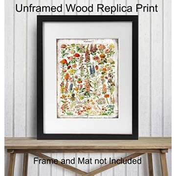 Rustic Botanical Fleurs Flowers Chart - Living Room, Bedroom Home Decor - French Vintage Sign Wall A...