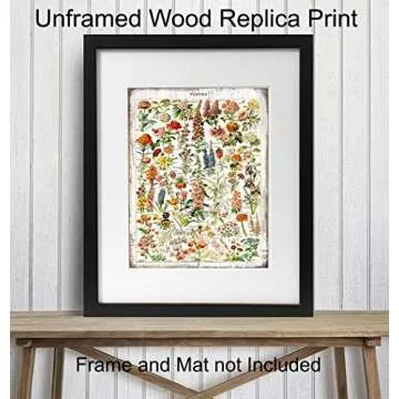 Rustic Botanical Fleurs Flowers Chart - Living Room, Bedroom Home Decor - French Vintage Sign Wall A...