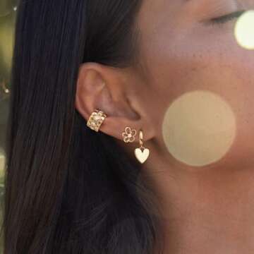 MYEARS Women Heart Earrings Gold Huggie Hoop Dangle Drop 14K Gold Plated Small Simple Hypoallergenic Everyday Jewelry