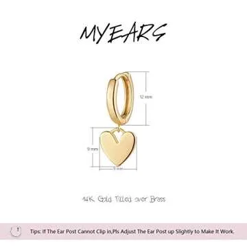 MYEARS Women Heart Earrings Gold Huggie Hoop Dangle Drop 14K Gold Plated Small Simple Hypoallergenic Everyday Jewelry
