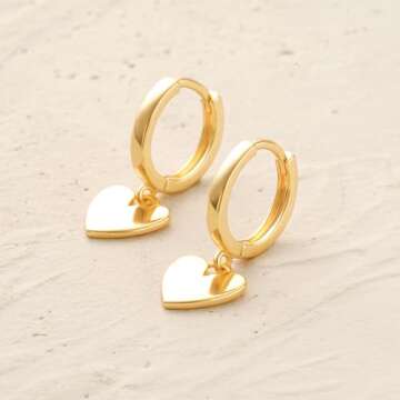 MYEARS Women Heart Earrings Gold Huggie Hoop Dangle Drop 14K Gold Plated Small Simple Hypoallergenic Everyday Jewelry