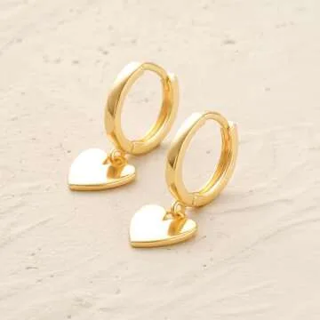 MYEARS Women Heart Earrings Gold Huggie Hoop Dangle Drop 14K Gold Plated Small Simple Hypoallergenic Everyday Jewelry