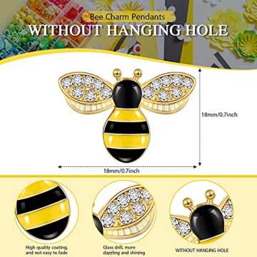 Quelay 32 Pieces Bee Charm Pendants with Rhinestone Enamel Bee Pendant Crafts Honeybee Pendant Charms Honeybee Pendants Embellishments with Rhinestone Bee Pendant Bulk for Jewelry Making