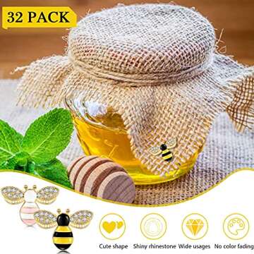 Quelay 32 Pieces Bee Charm Pendants with Rhinestone Enamel Bee Pendant Crafts Honeybee Pendant Charms Honeybee Pendants Embellishments with Rhinestone Bee Pendant Bulk for Jewelry Making