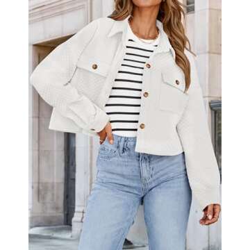 ZESICA Women's Fall Casual Shacket Jackets Long Sleeve Button Down Lightweight Cropped Shirt Outerwe...