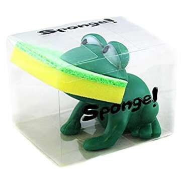 Animal Shape Novelty Kitchen Sponge Holder and Sponge Choice of Frog or Duck (Green Frog)