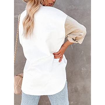 Dokotoo Women's Color Block Corduroy Shacket for All Seasons