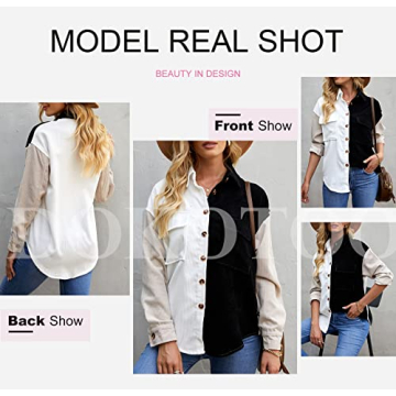 Dokotoo Women's Color Block Corduroy Shacket for All Seasons