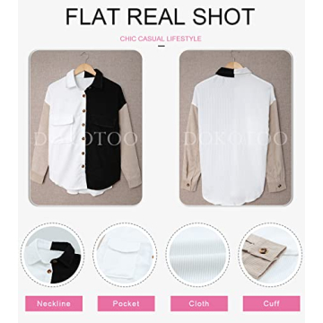 Dokotoo Women's Color Block Corduroy Shacket for All Seasons